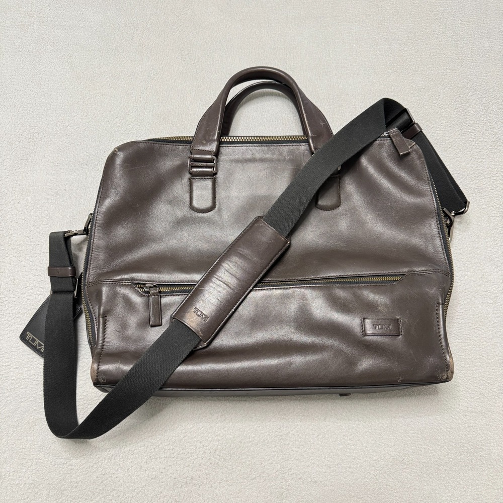 Tumi Harrison Horton Double Zip Leather Briefcase Brown Laptop Bag 63002B